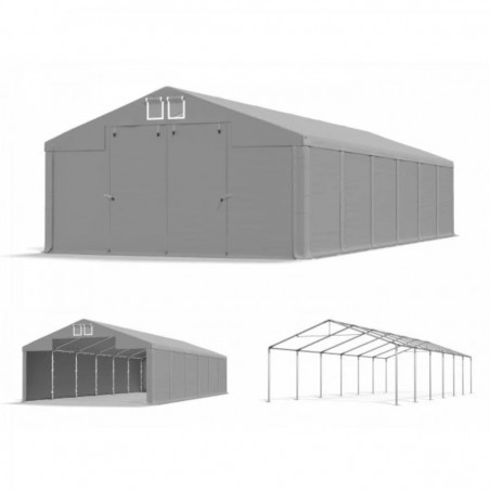 Cort industrial tip hala, magazie depozitare 6x12 m, structura rezistenta profesionala, material PVC 560 g/m2, Gri
