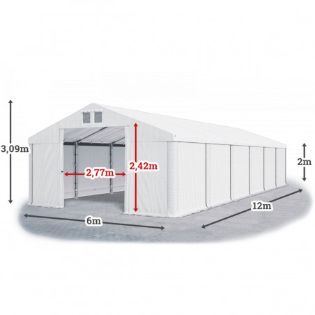 Cort industrial tip hala, magazie depozitare 6x12 m, structura rezistenta profesionala, material PVC 560 g/m2, Alb